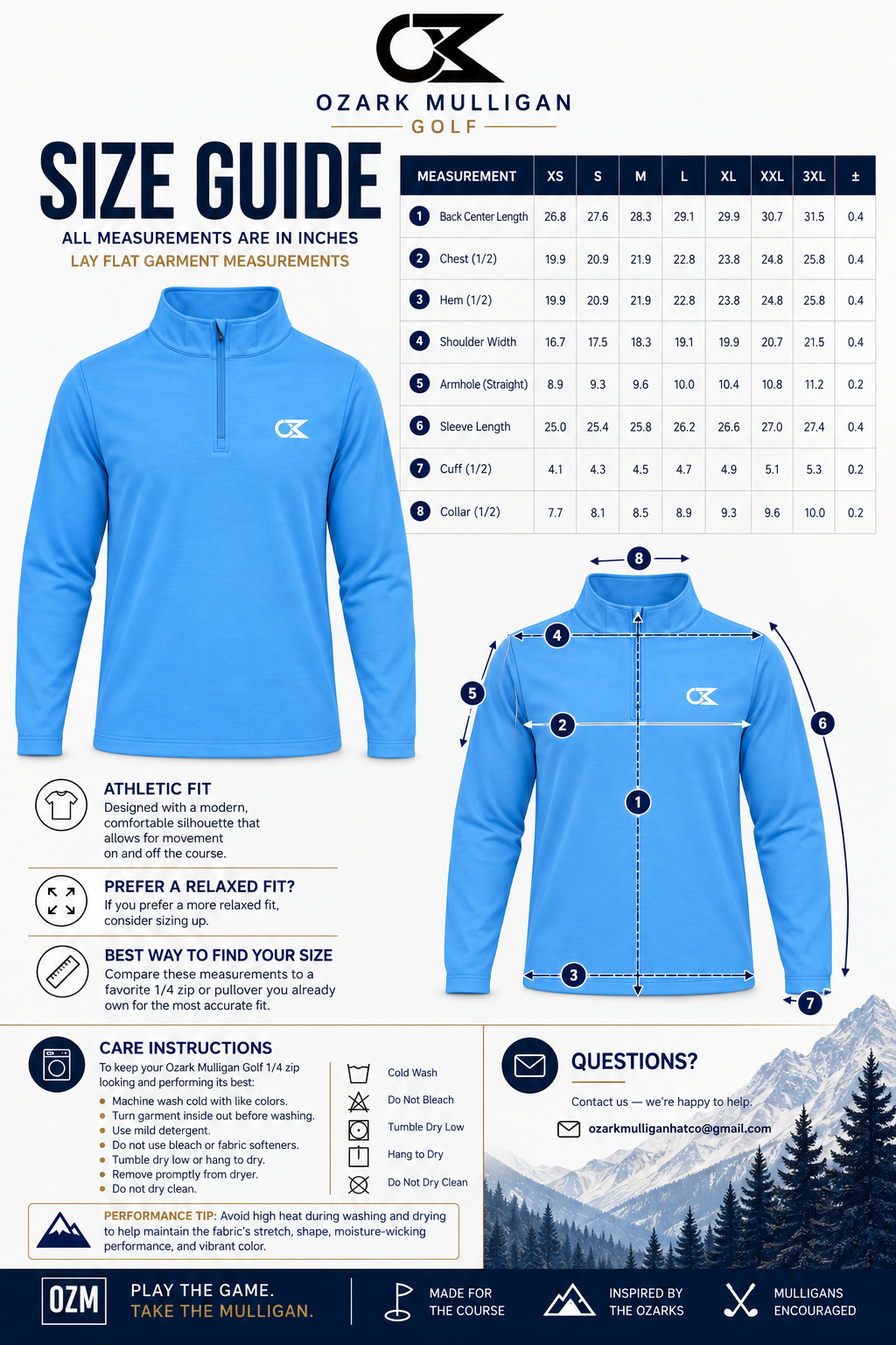 OZM Powder Blue Classic Performance 1/4 Zip