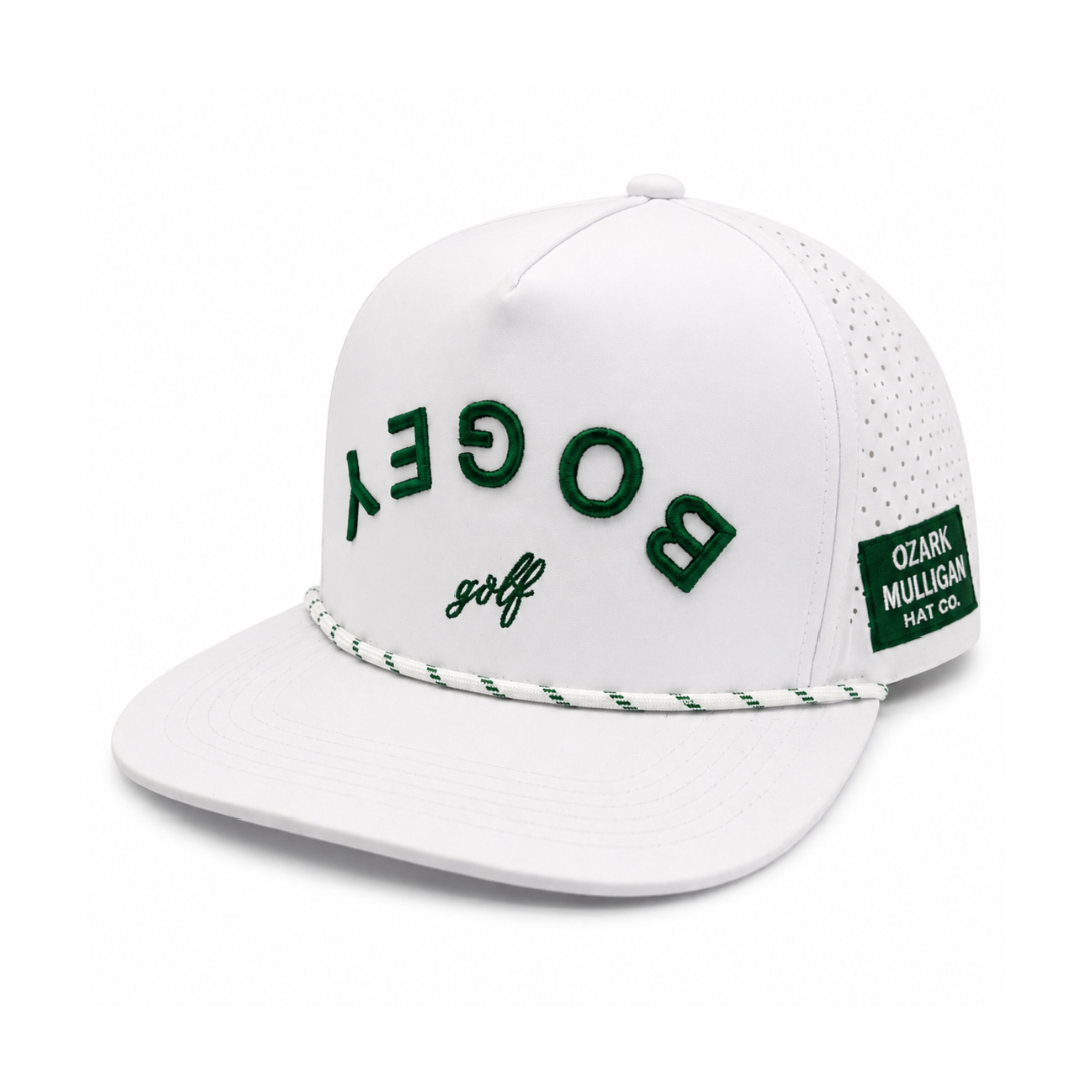 Front side view of the Bogey Collection golf hat by Ozark Mulligan Golf.